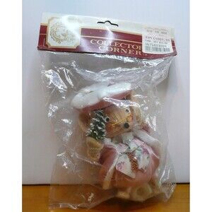 NOS VTG Kurt Adler Corn Husk Mouse Pink Suit 1991 Christmas Ornament, 3.5"